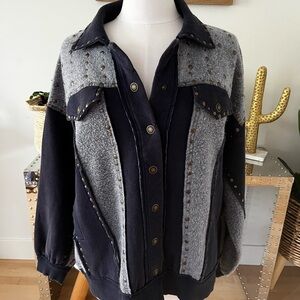 Free People Keepin On Trucker Jacket Gray and Navy Studded